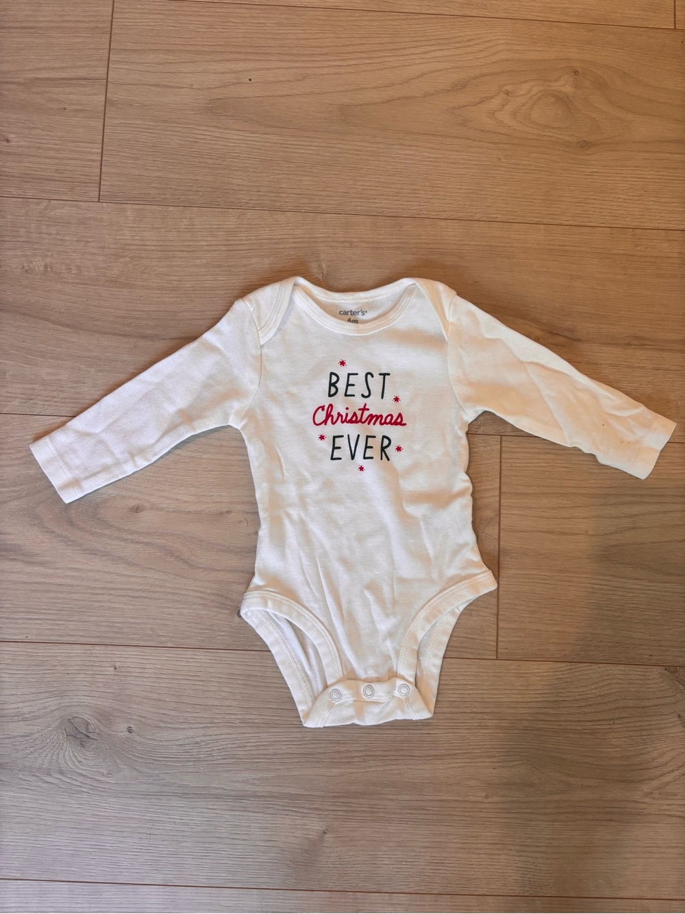 Carter's White Long-Sleeve Baby One-Piece with Red and Black Holiday Print